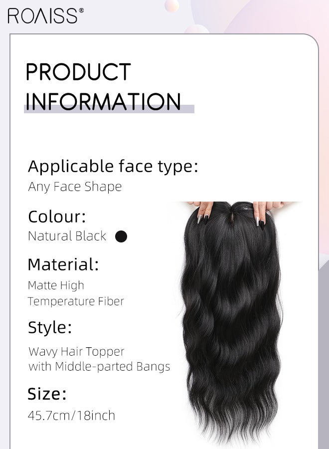 roaiss Fluffy Wavy Hair Topper with Middle-parted Bangs for Women, Natural Soft Synthetic Heat Resistant Hair Wig for Thinning Hair Hair Loss Cover Gray Hair, Natural Black, 45cm (18 inches) - Image 2