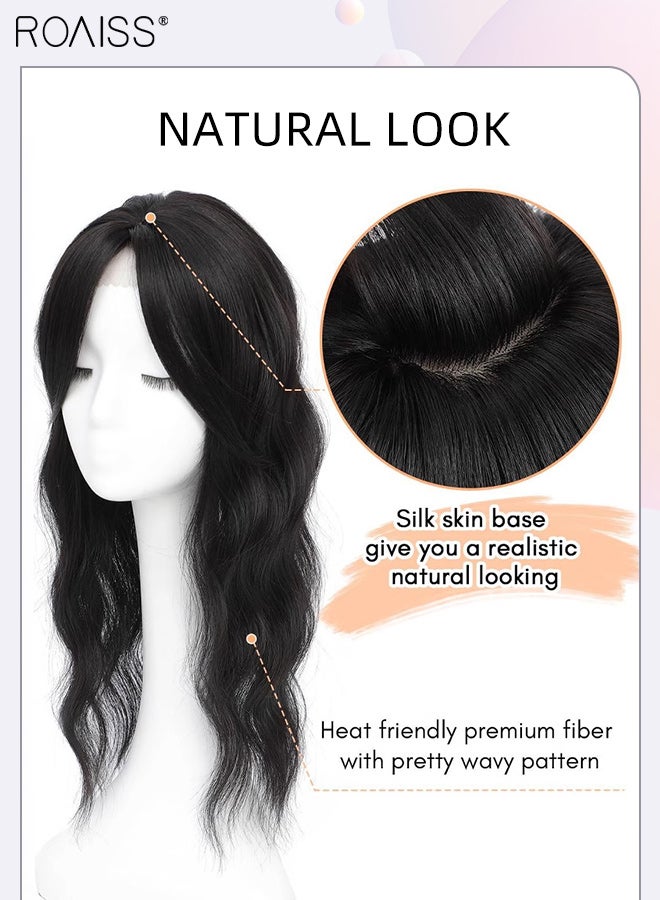roaiss Fluffy Wavy Hair Topper with Middle-parted Bangs for Women, Natural Soft Synthetic Heat Resistant Hair Wig for Thinning Hair Hair Loss Cover Gray Hair, Natural Black, 45cm (18 inches) - Image 3