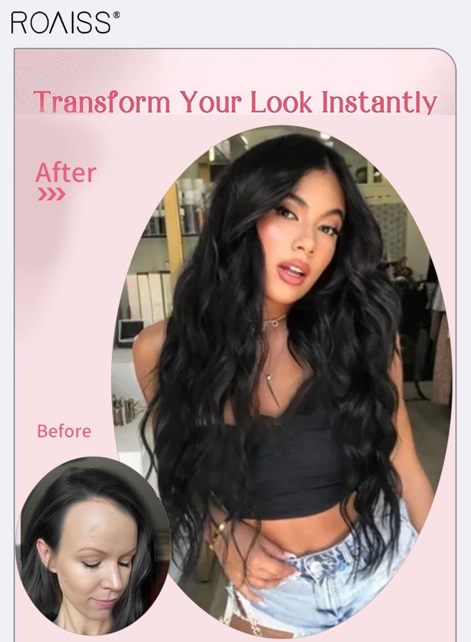 roaiss Fluffy Wavy Hair Topper with Middle-parted Bangs for Women, Natural Soft Synthetic Heat Resistant Hair Wig for Thinning Hair Hair Loss Cover Gray Hair, Natural Black, 45cm (18 inches) - Image 4