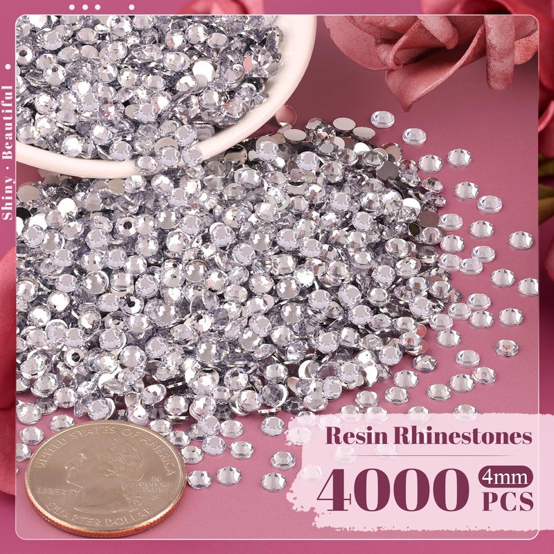 BELLEBOOST 4000PCS 4mm Resin Rhinestones in Bulk (Clear), Bedazzling Flatback Crystals for Crafts DIY Nail Decoration, Gems Charms for Tumbler Shoes Clothing Fabric with Pickup Pen and Tweezers - Image 2