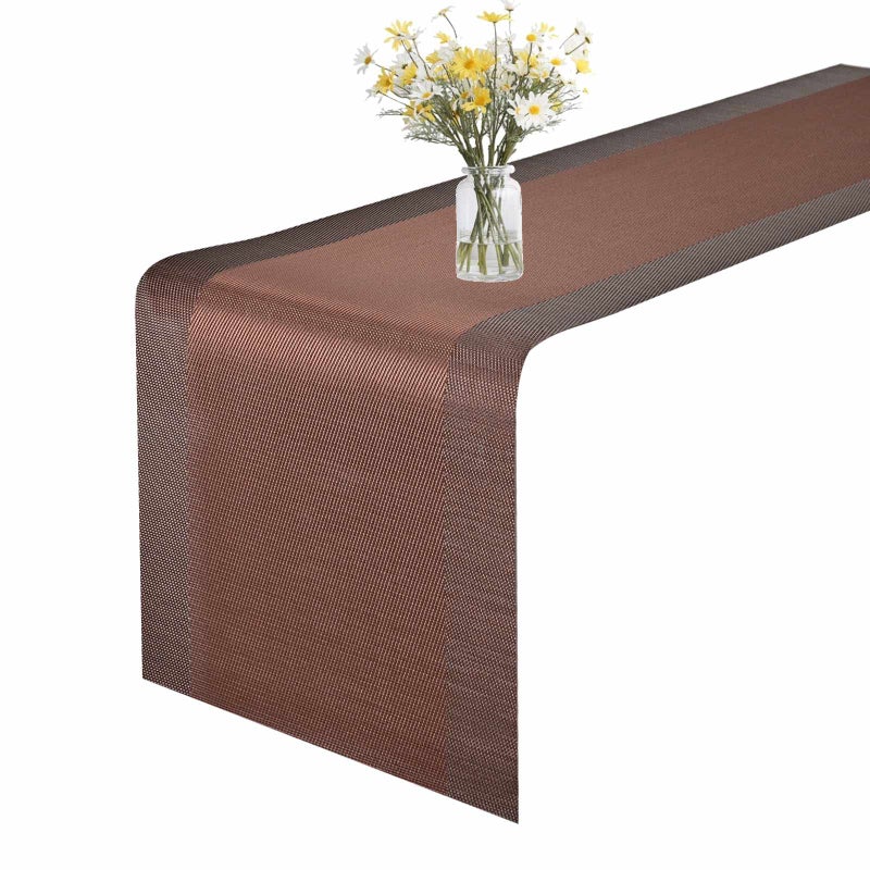 GIVERARE GIVERARE Table Runner 12x53in HeatResistant Woven Vinyl Long Tabletop NonSlip Washable PVC Table Runners Easy to Clean Premium Plastic Dresser Cover for Wedding Decor Home Art Brown