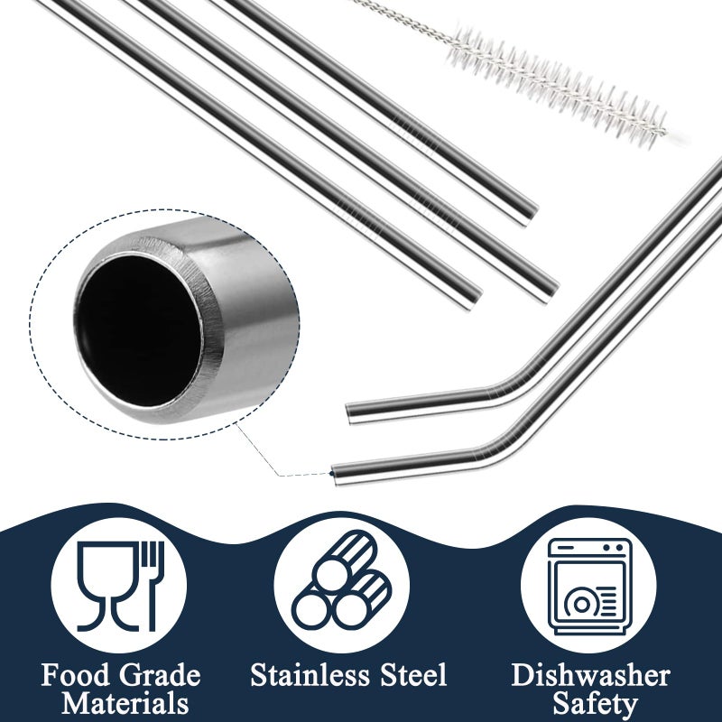 TraVisonyx 16 Pack of Reusable Stainless Steel Metal Straws, 8 Straight + 8 Bent 8.5 Inch Metal Straws with 2 Cleaning Brushes Dishwasher Safe - Image 3