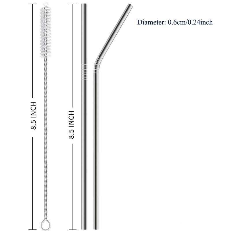 TraVisonyx 16 Pack of Reusable Stainless Steel Metal Straws, 8 Straight + 8 Bent 8.5 Inch Metal Straws with 2 Cleaning Brushes Dishwasher Safe - Image 2