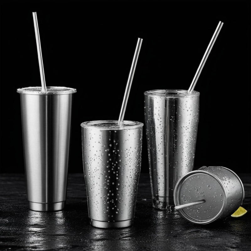 TraVisonyx 16 Pack of Reusable Stainless Steel Metal Straws, 8 Straight + 8 Bent 8.5 Inch Metal Straws with 2 Cleaning Brushes Dishwasher Safe - Image 5