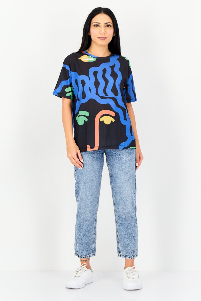 ONLY تي شيرت نسائي بأكمام قصيرة وياقة دائرية بطبعة شاملة، متعدد الألوان - Image 2