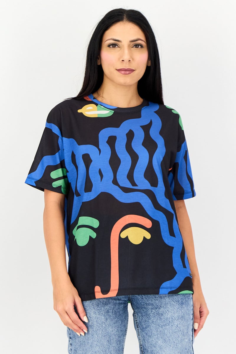 ONLY تي شيرت نسائي بأكمام قصيرة وياقة دائرية بطبعة شاملة، متعدد الألوان - Image 1