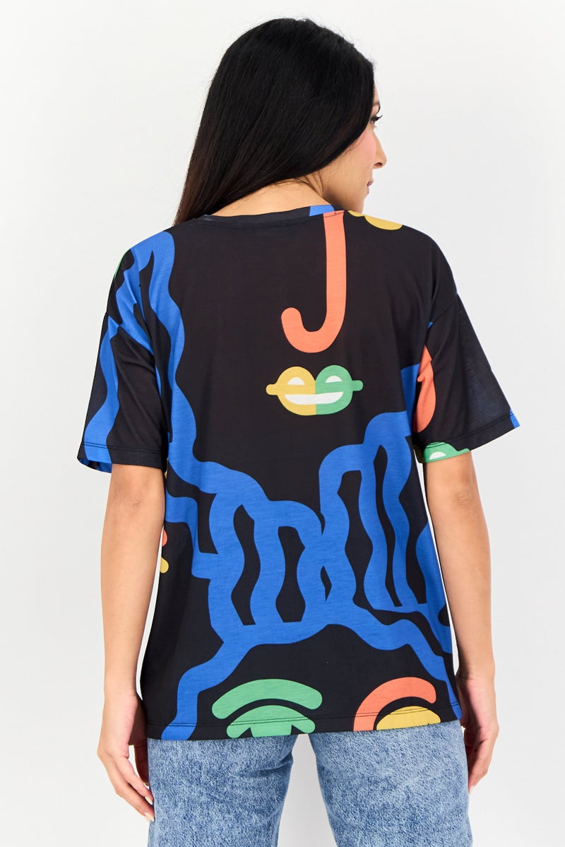 ONLY تي شيرت نسائي بأكمام قصيرة وياقة دائرية بطبعة شاملة، متعدد الألوان - Image 3