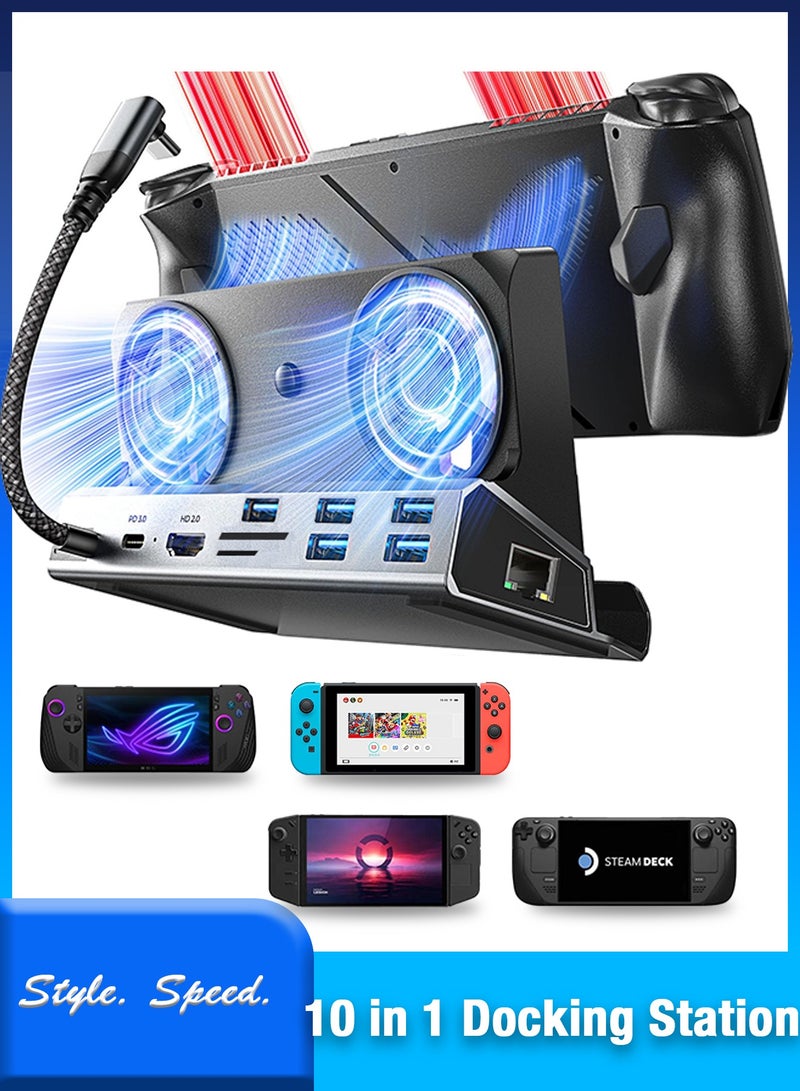 SIGood 10-in-1 Docking Station for Steam Deck OLED, ROG Ally X, Legion Go, Switch 2, with 4K HDMI, Dual Cooling Fans, 100W PD Charging, Gigabit Ethernet, 5 USB Ports, USB-C Hub for Handheld Gaming PCs - Image 1