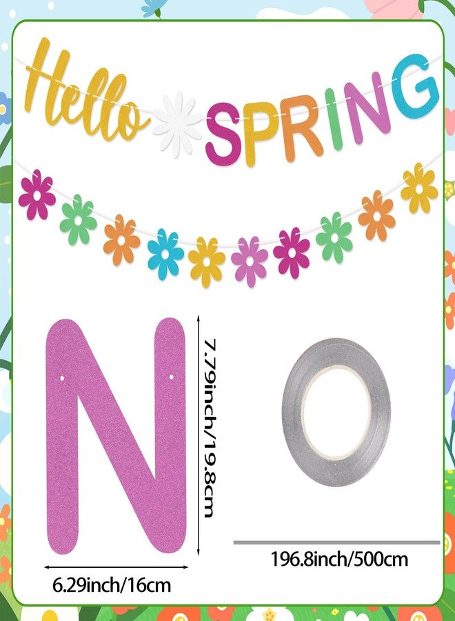 Adecortalk لافتة Adecortalk Hello Spring بألوان زاهية لامعة من زهور الأقحوان، لافتة الربيع، إكليل زهور الربيع، زينة حفلات عيد الفصح للجدار، رف الموقد، الفناء، المنزل، الداخلي، الخارجي - Image 2