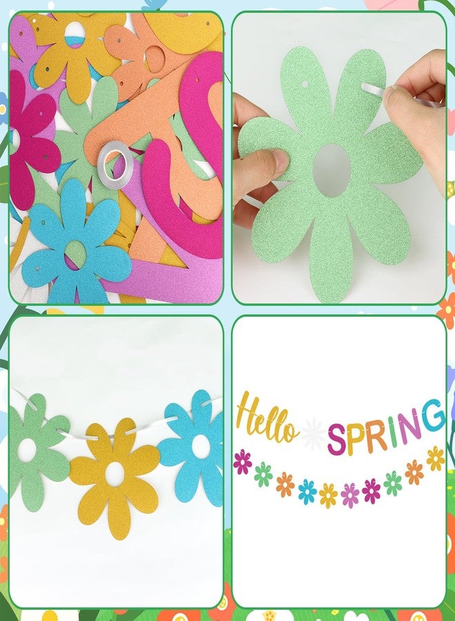 Adecortalk لافتة Adecortalk Hello Spring بألوان زاهية لامعة من زهور الأقحوان، لافتة الربيع، إكليل زهور الربيع، زينة حفلات عيد الفصح للجدار، رف الموقد، الفناء، المنزل، الداخلي، الخارجي - Image 3