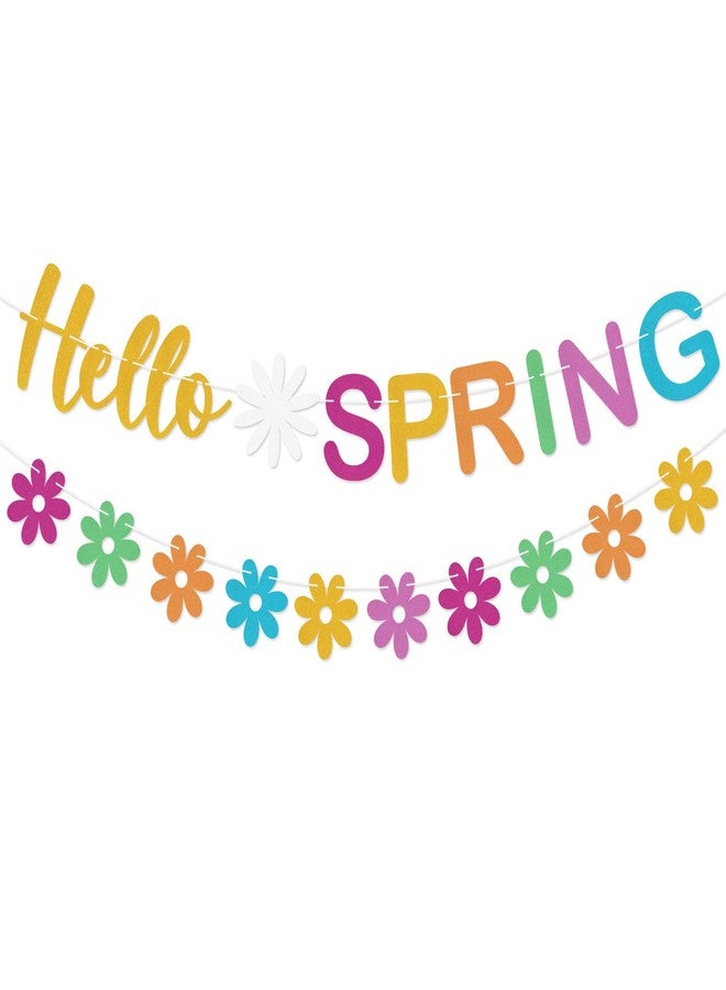 Adecortalk لافتة Adecortalk Hello Spring بألوان زاهية لامعة من زهور الأقحوان، لافتة الربيع، إكليل زهور الربيع، زينة حفلات عيد الفصح للجدار، رف الموقد، الفناء، المنزل، الداخلي، الخارجي - Image 1