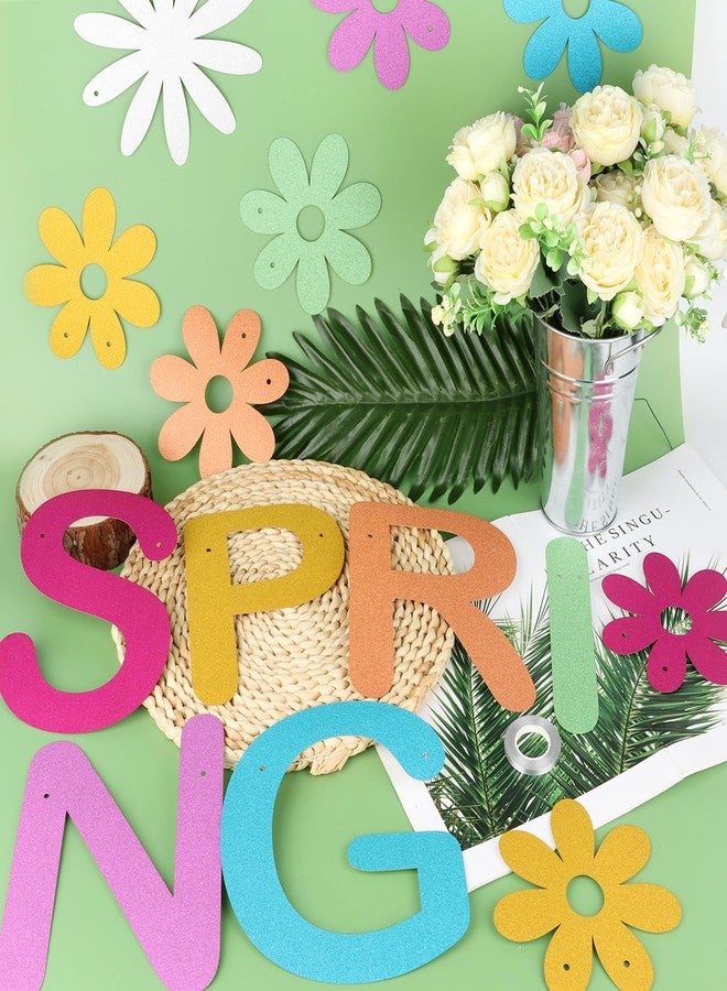 Adecortalk لافتة Adecortalk Hello Spring بألوان زاهية لامعة من زهور الأقحوان، لافتة الربيع، إكليل زهور الربيع، زينة حفلات عيد الفصح للجدار، رف الموقد، الفناء، المنزل، الداخلي، الخارجي - Image 4