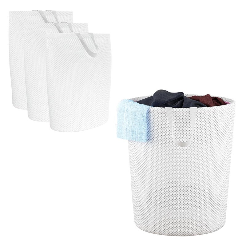 Kuber Industries Kuber Industries Pack of 4 Polyester Mesh Foldable Laundry Bag for Clothes with Handle Dirty Dress Basket for Cloth Storage WasteUsed Clothes Bin for Iron Kids Toys Hamper YZ51 White - Image 1
