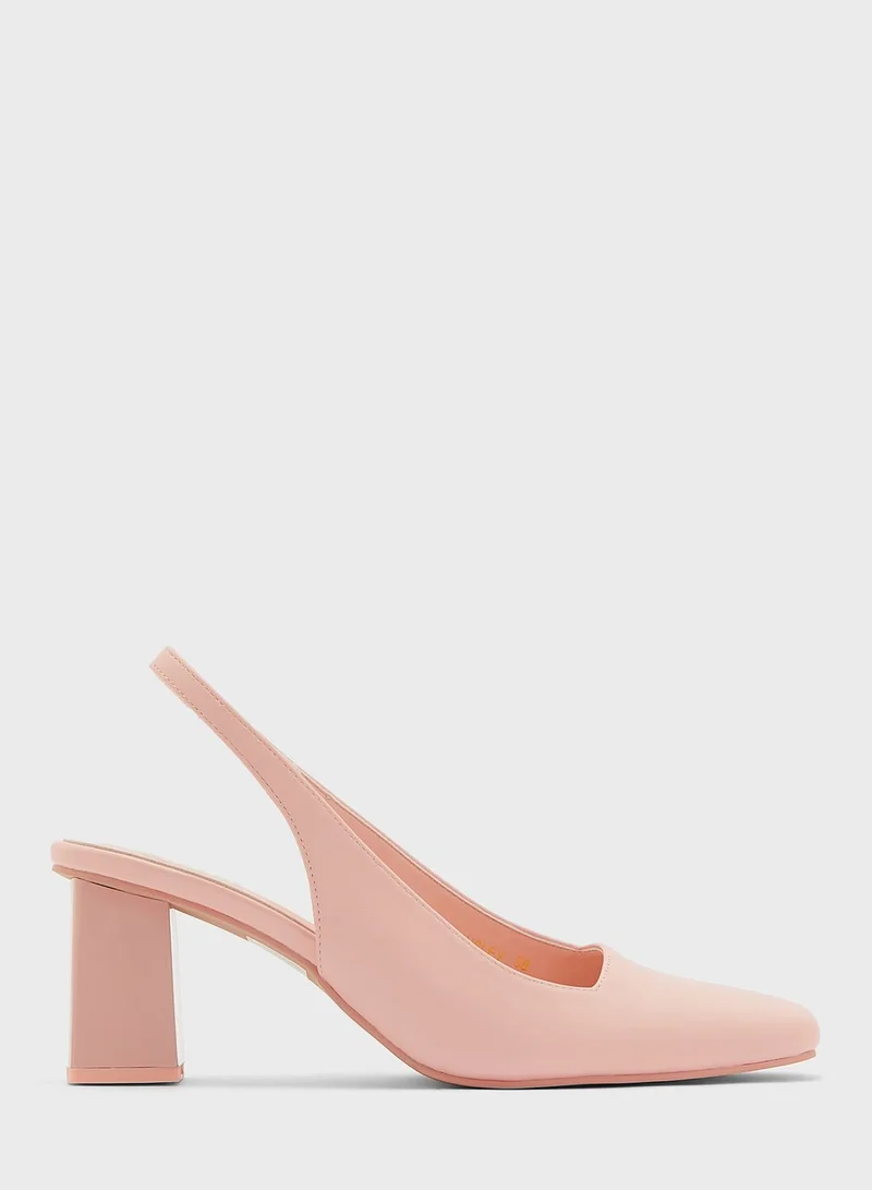 ELLA Square Toe Block Heel Slingback Pump