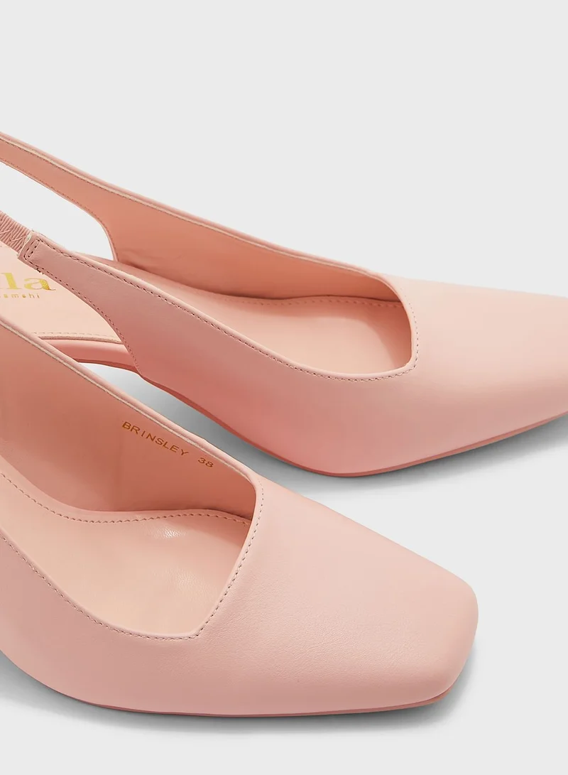 ELLA Square Toe Block Heel Slingback Pump
