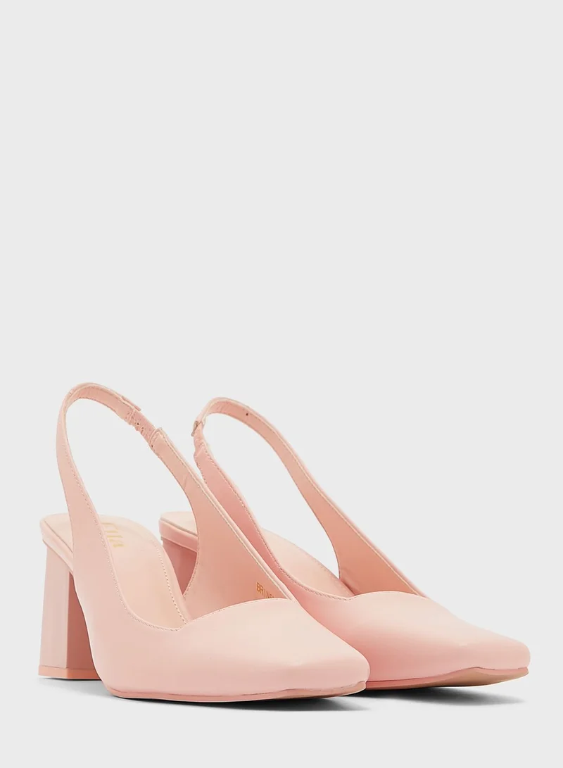 ELLA Square Toe Block Heel Slingback Pump