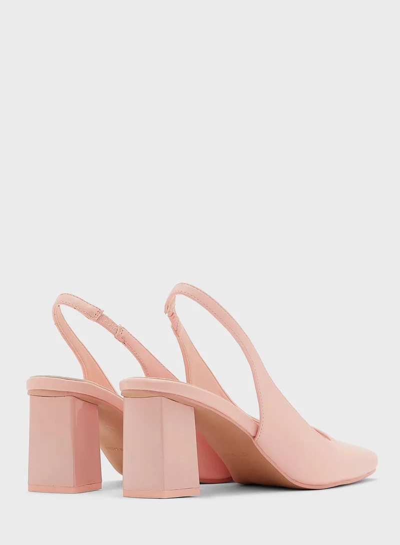 ELLA Square Toe Block Heel Slingback Pump