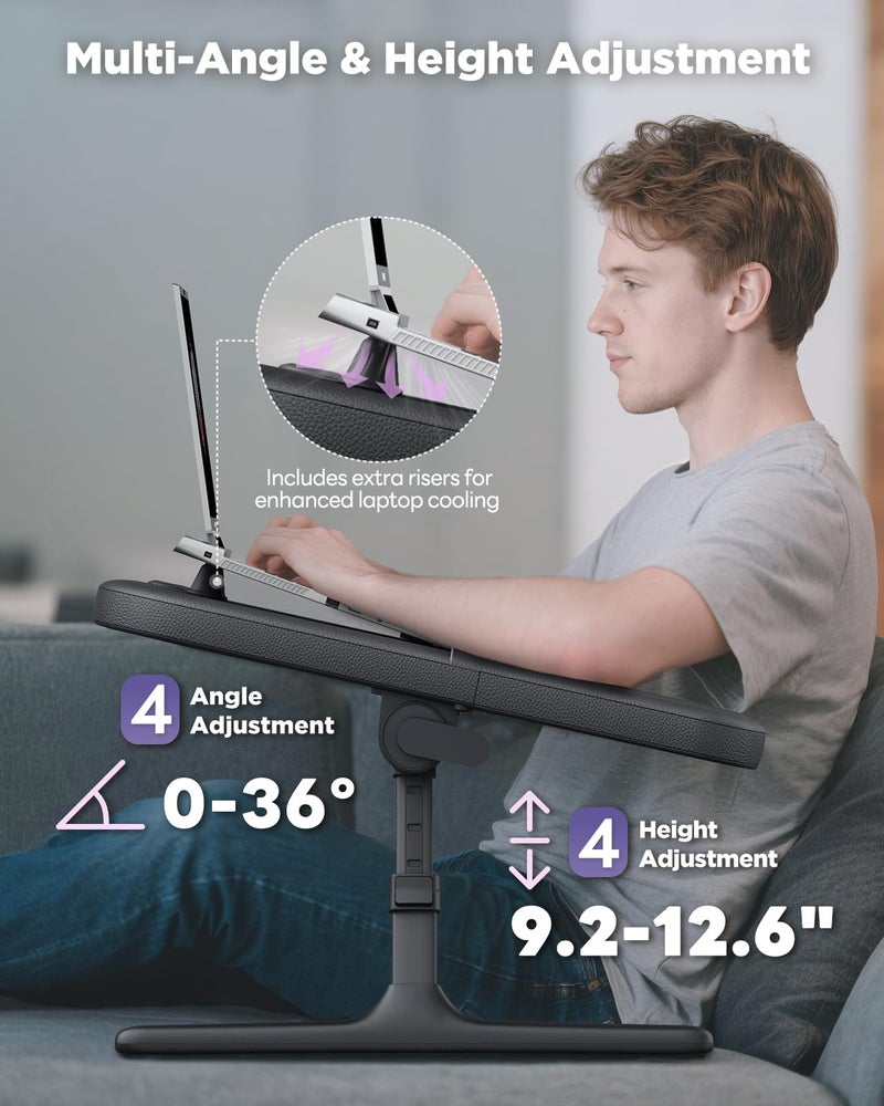 SAIJI Laptop Lap Desk for Bed & Couch, Adjustable Height & Angle Bed Desk with Soft Armrest for Adults, Ergo Curve Folding Bed Table for Working, Reading and Gaming, Laptop Desk for Bed (Black) - Image 4