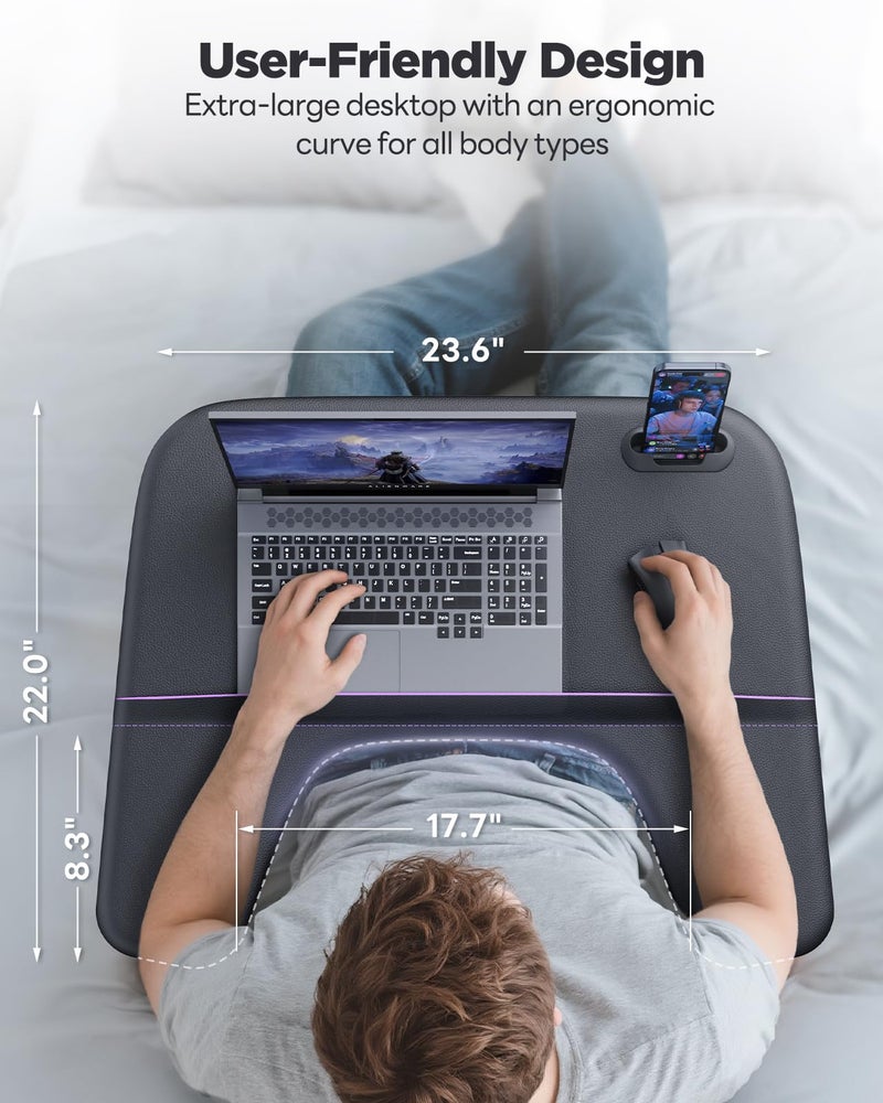 SAIJI Laptop Lap Desk for Bed & Couch, Adjustable Height & Angle Bed Desk with Soft Armrest for Adults, Ergo Curve Folding Bed Table for Working, Reading and Gaming, Laptop Desk for Bed (Black) - Image 2