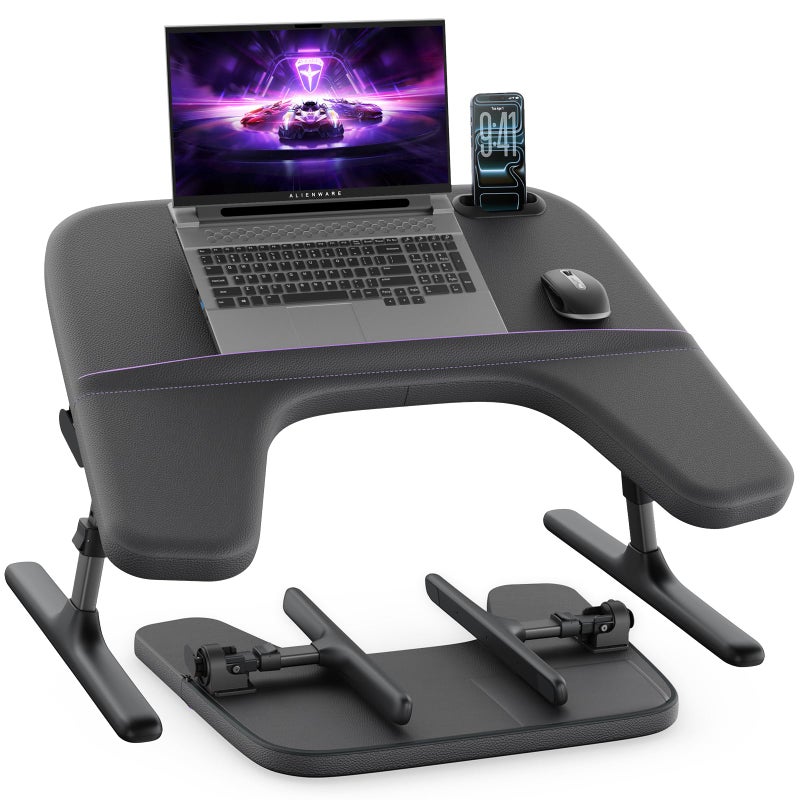 SAIJI Laptop Lap Desk for Bed & Couch, Adjustable Height & Angle Bed Desk with Soft Armrest for Adults, Ergo Curve Folding Bed Table for Working, Reading and Gaming, Laptop Desk for Bed (Black) - Image 1