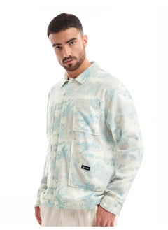 Beyoung White and Sky Blue Shacket-Fit Shirt for Men  - Image 3