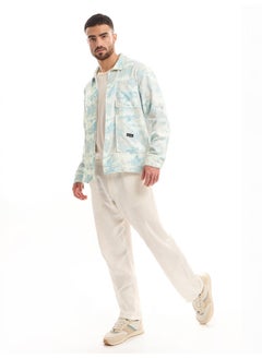 Beyoung White and Sky Blue Shacket-Fit Shirt for Men  - Image 4