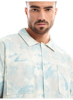 Beyoung White and Sky Blue Shacket-Fit Shirt for Men  - Image 5