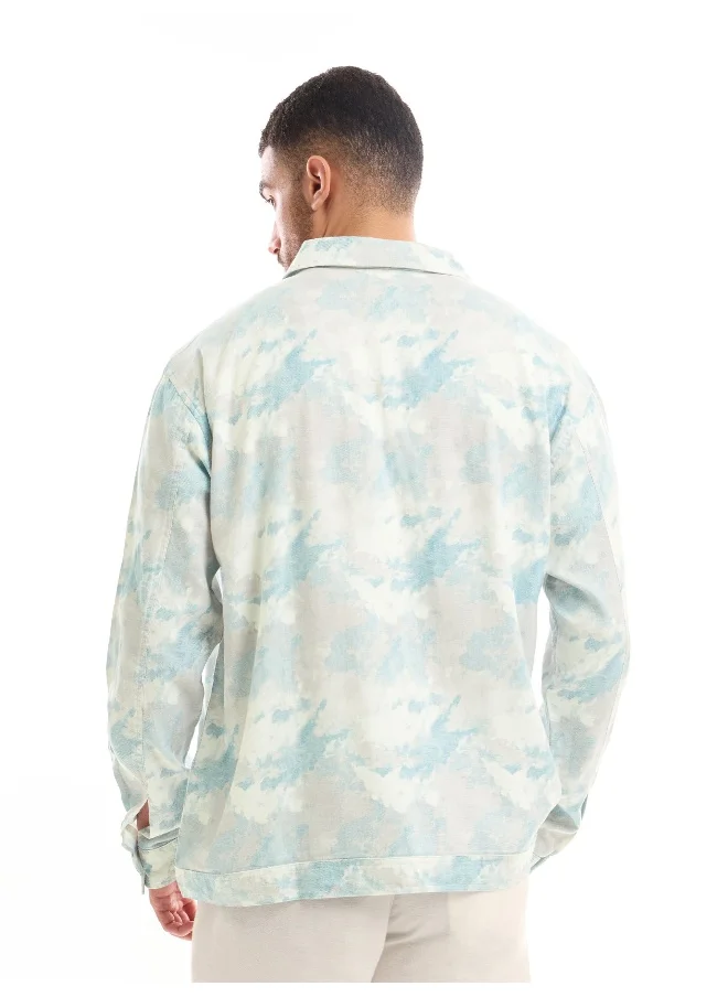 بيونغ White and Sky Blue Shacket-Fit Shirt for Men