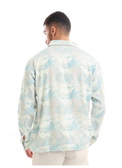 Beyoung White and Sky Blue Shacket-Fit Shirt for Men  - Image 2