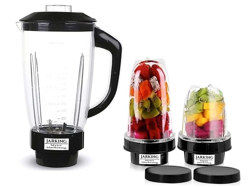 Jarking Bullet Jar for Mixer Grinder Set of 2 530 ML 350 ML and Milkshake Jar ABS Transparent Plastic Mixer Juicer Jar Black MA08 - Image 1