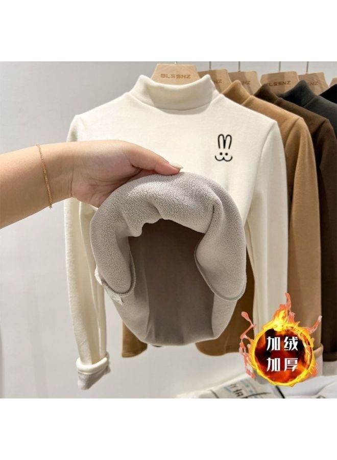 Children's Fleece-lined Thermal Underwear, Thickened For Autumn And Winter, Boys And Girls Semi-high Neck Warm Clothing, Long Sleeve T-shirt For Older Children