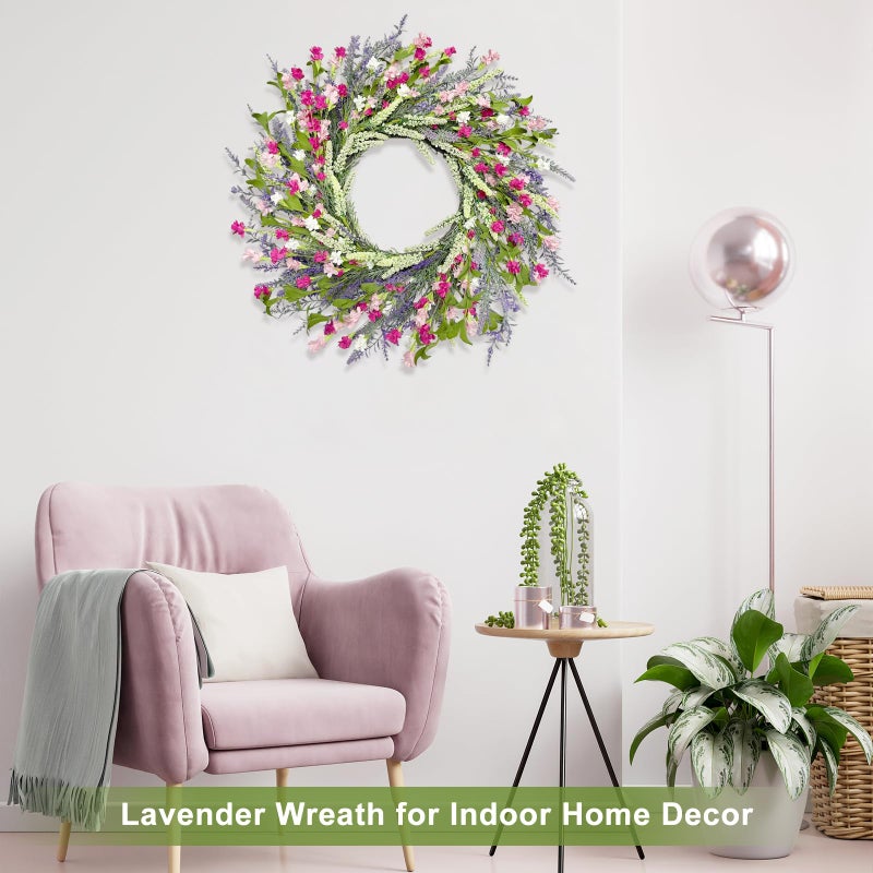 Artgar 26 Inch Spring Wreaths for Front Door, Spring Summer Lavender Paper Flower Wreaths for Home Farmhouse Windows Walls Porch Wedding Indoor Outdoor Decor for All Seasons (Pink) - Image 5