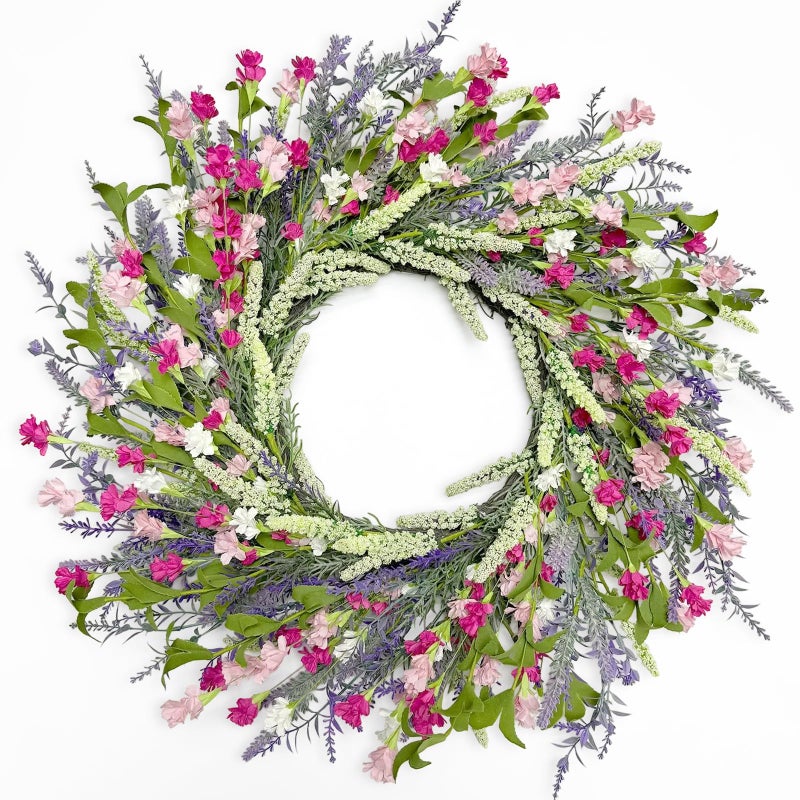 Artgar 26 Inch Spring Wreaths for Front Door, Spring Summer Lavender Paper Flower Wreaths for Home Farmhouse Windows Walls Porch Wedding Indoor Outdoor Decor for All Seasons (Pink) - Image 1