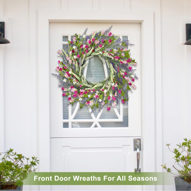 Artgar 26 Inch Spring Wreaths for Front Door, Spring Summer Lavender Paper Flower Wreaths for Home Farmhouse Windows Walls Porch Wedding Indoor Outdoor Decor for All Seasons (Pink) - Image 4