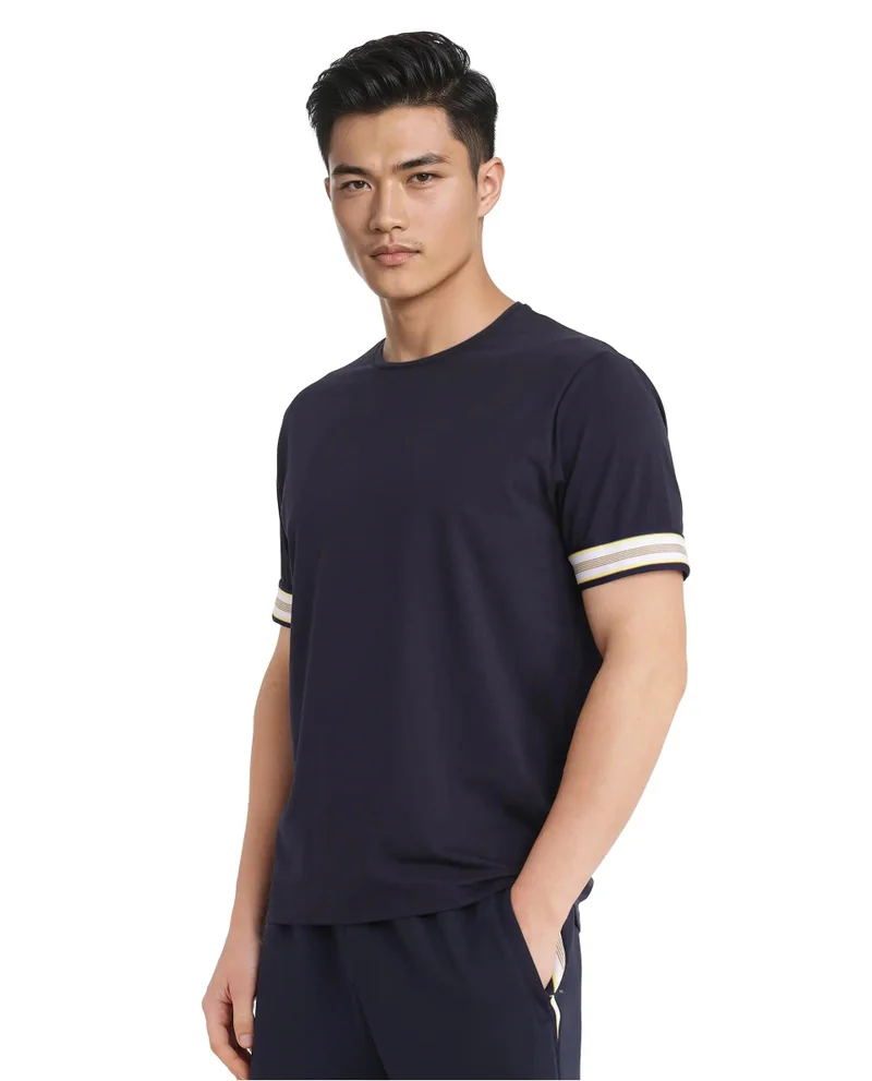 Rare Rabbit Men's Relaxed Fit Tape Detailed Sleeve T-Shirt