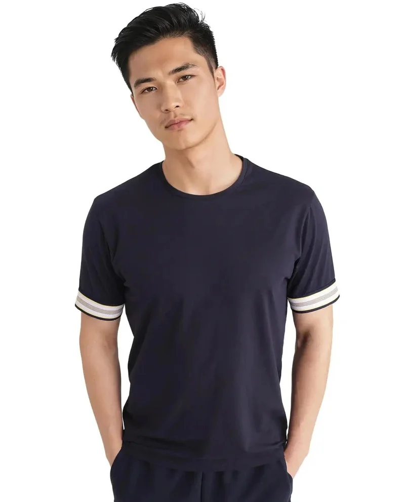 Rare Rabbit Men's Relaxed Fit Tape Detailed Sleeve T-Shirt