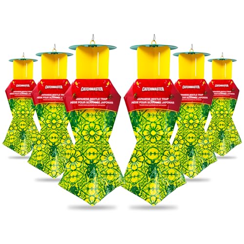 Catchmaster Japanese Beetle Traps Outdoor 6PK, Flying Insect Trap Bag with Lid & Dual Pheromone Food Lure, Hanging Bug Catcher Pest Control for Backyard & Garden, Plants, Trees, Vegetables & Flowers - Image 1