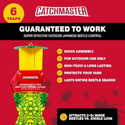 Catchmaster Japanese Beetle Traps Outdoor 6PK, Flying Insect Trap Bag with Lid & Dual Pheromone Food Lure, Hanging Bug Catcher Pest Control for Backyard & Garden, Plants, Trees, Vegetables & Flowers - Image 5