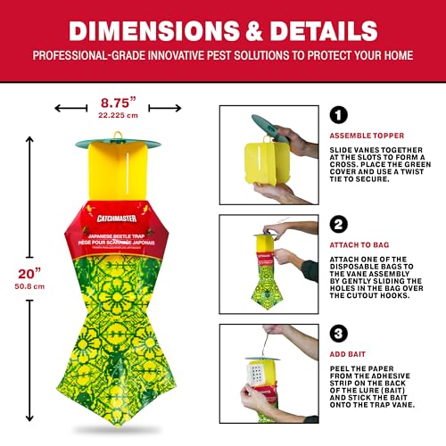 Catchmaster Japanese Beetle Traps Outdoor 6PK, Flying Insect Trap Bag with Lid & Dual Pheromone Food Lure, Hanging Bug Catcher Pest Control for Backyard & Garden, Plants, Trees, Vegetables & Flowers - Image 3