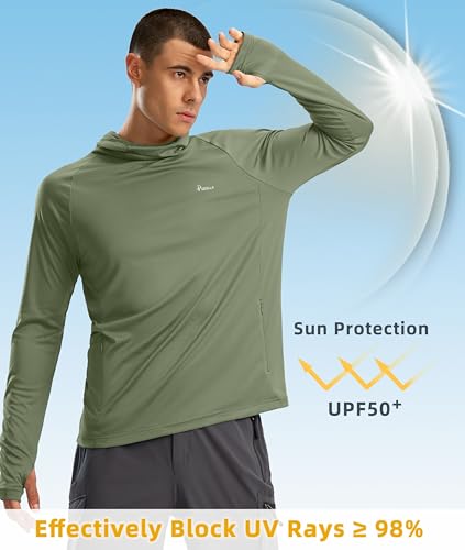 Pudolla Men's Sun Protection Hoodie UPF 50+ Fishing Hiking Shirt UV Shirts with Mask for Men Long Sleeve Lightweight(Olive Medium) - Image 2