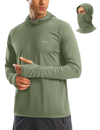 Pudolla Men's Sun Protection Hoodie UPF 50+ Fishing Hiking Shirt UV Shirts with Mask for Men Long Sleeve Lightweight(Olive Medium) - Image 1