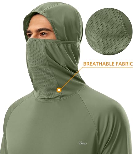 Pudolla Men's Sun Protection Hoodie UPF 50+ Fishing Hiking Shirt UV Shirts with Mask for Men Long Sleeve Lightweight(Olive Medium) - Image 3
