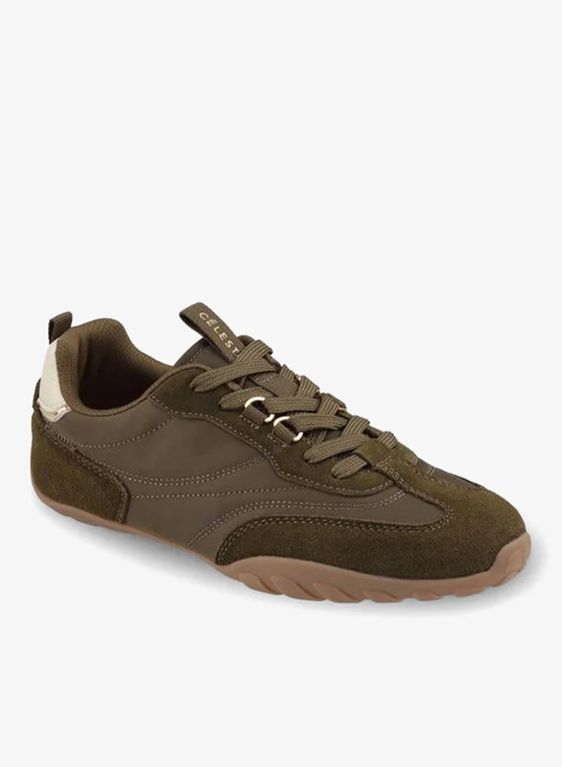 Celeste KHAKI Women Panelled Lace-Up Ankle Sneakers for Women | Best Price UAE