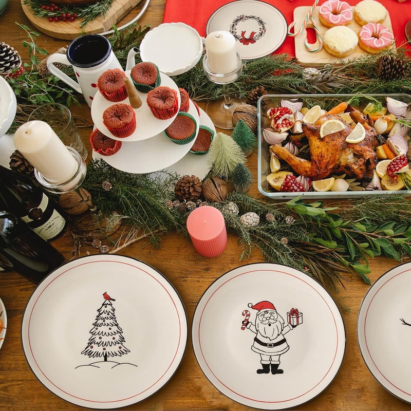 LEHAHA Christmas Ceramic Plates Set of 6–8.5 Inch Christmas Theme Holiday Salad, Dessert, Cake, Party, Appetizer and Small Dinner Plates, Dishwasher & Microwave safe, Assorted Design - Image 3