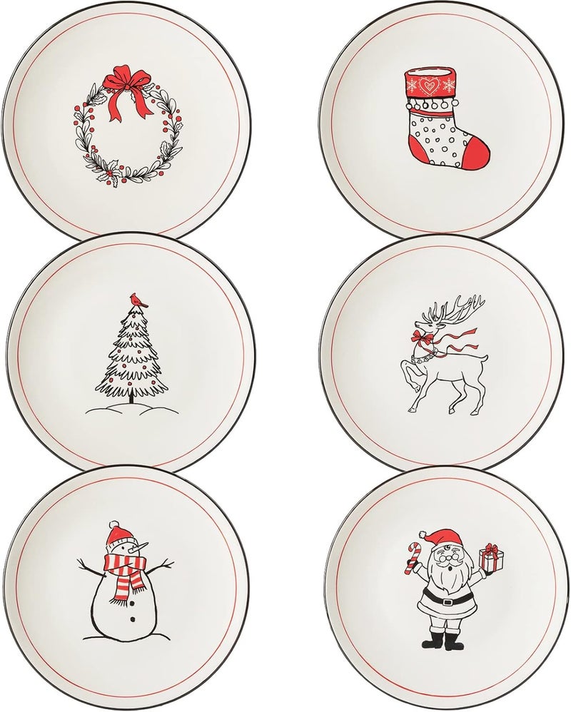 LEHAHA Christmas Ceramic Plates Set of 6–8.5 Inch Christmas Theme Holiday Salad, Dessert, Cake, Party, Appetizer and Small Dinner Plates, Dishwasher & Microwave safe, Assorted Design - Image 1