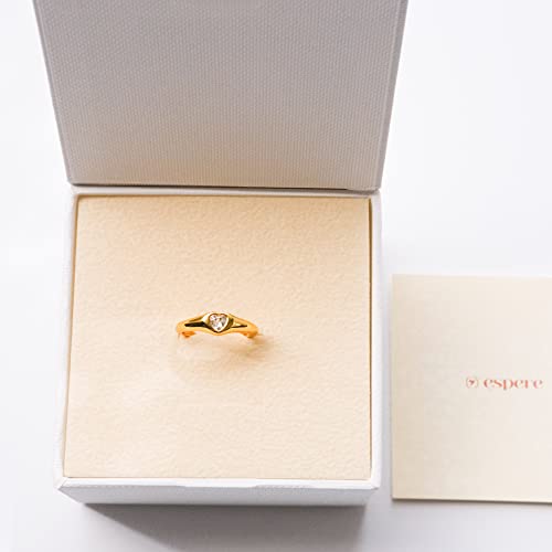 espere Cubic Zirconia Heart Inlay Signet Ring 18K Gold Plated | Minimal Dainty Pinky Ring | Simple Small Stackable Heart Ring Promise Ring Birthday Gift for Her [Size 3] - Image 5