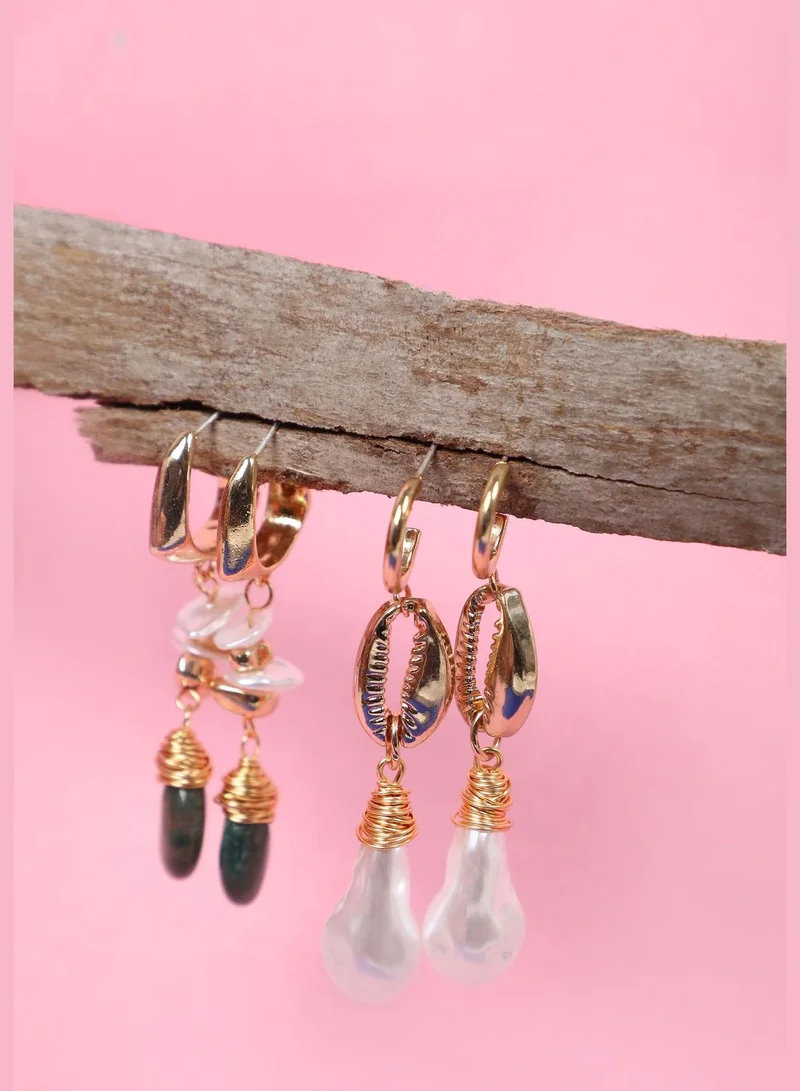 SOHI Pack of 2 Gold Plated Designer Drop Earring