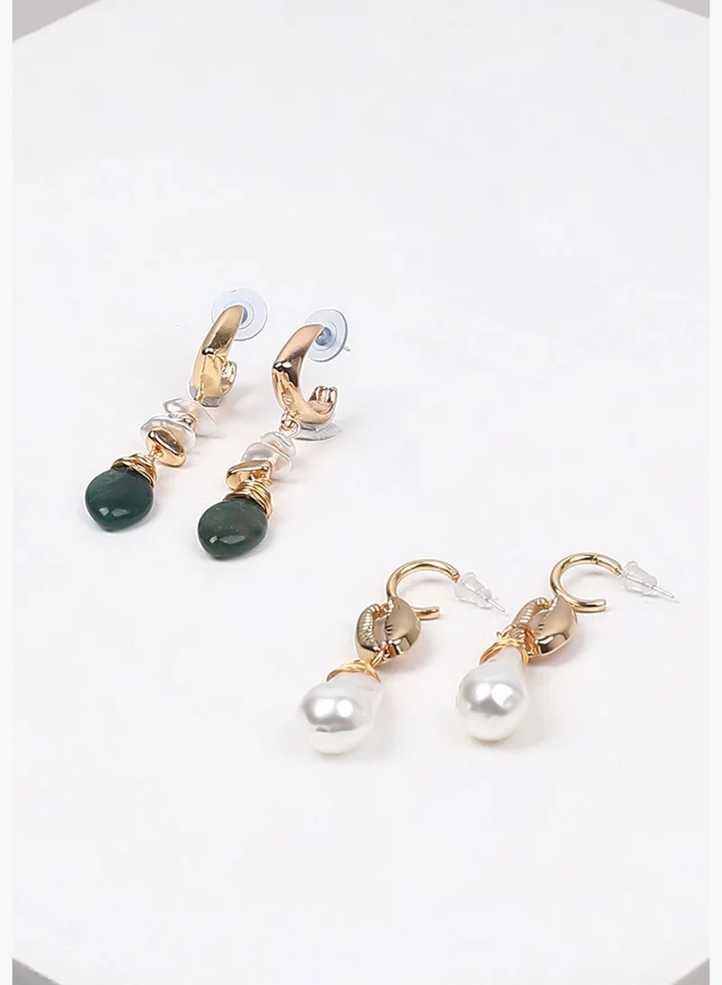 SOHI Pack of 2 Gold Plated Designer Drop Earring