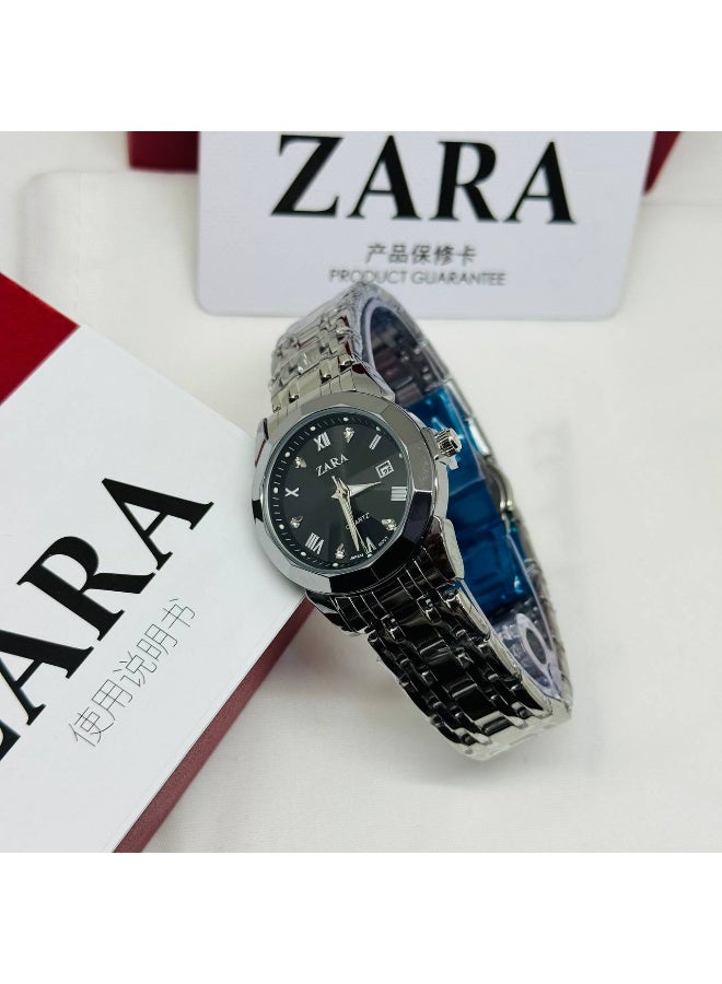 ZARA Women's Quartz Watch, Two-Tone (Gold/Silver) Bracelet, Black Dial with Crystal Markers and Date