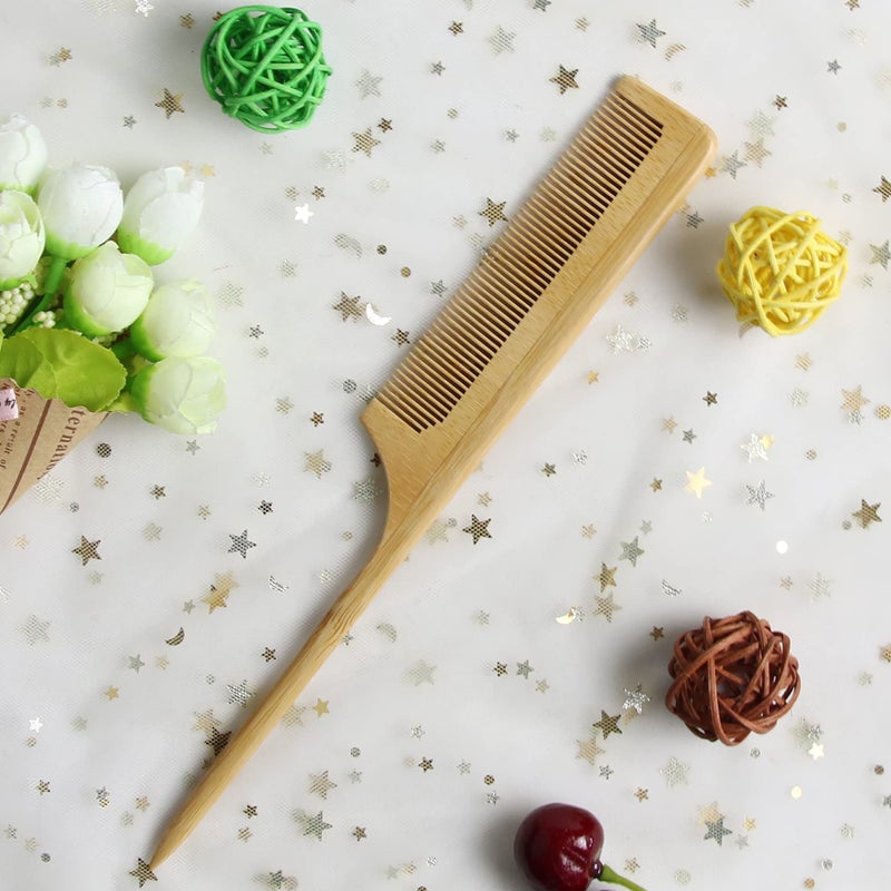 MRD Bamboo Rat Tail Comb with Fine Teeth for Teasing and Post Styling - Anti-Static Tool for Curly Hair for Women and Men - Image 5